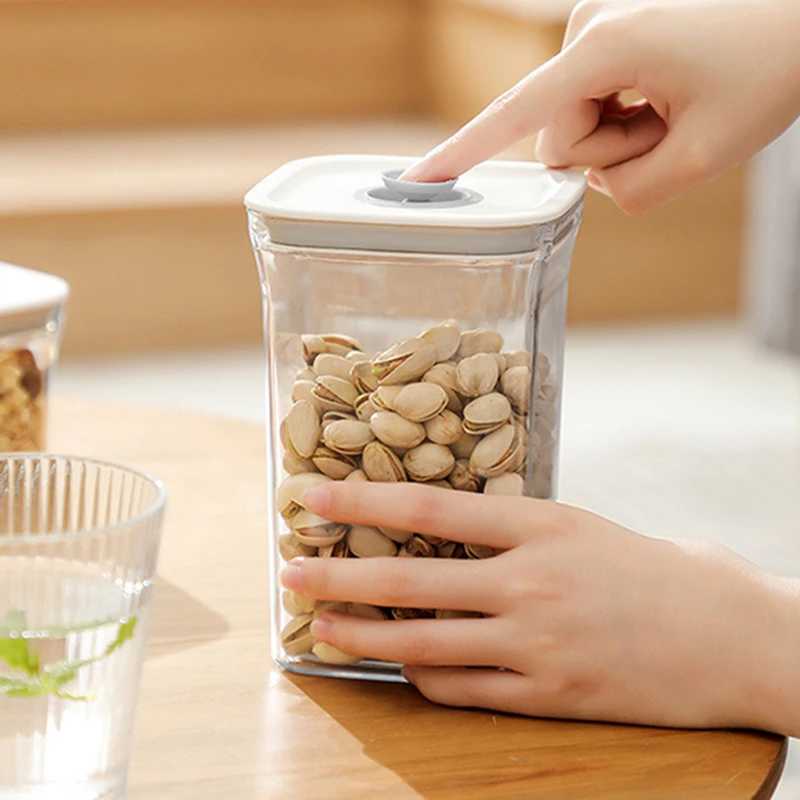 Moisture-Proof Sealed Tank Square Transparent Grain Storage Jar Dried Fruit Snack Box Cans Kitchen Plastic Container Organizer