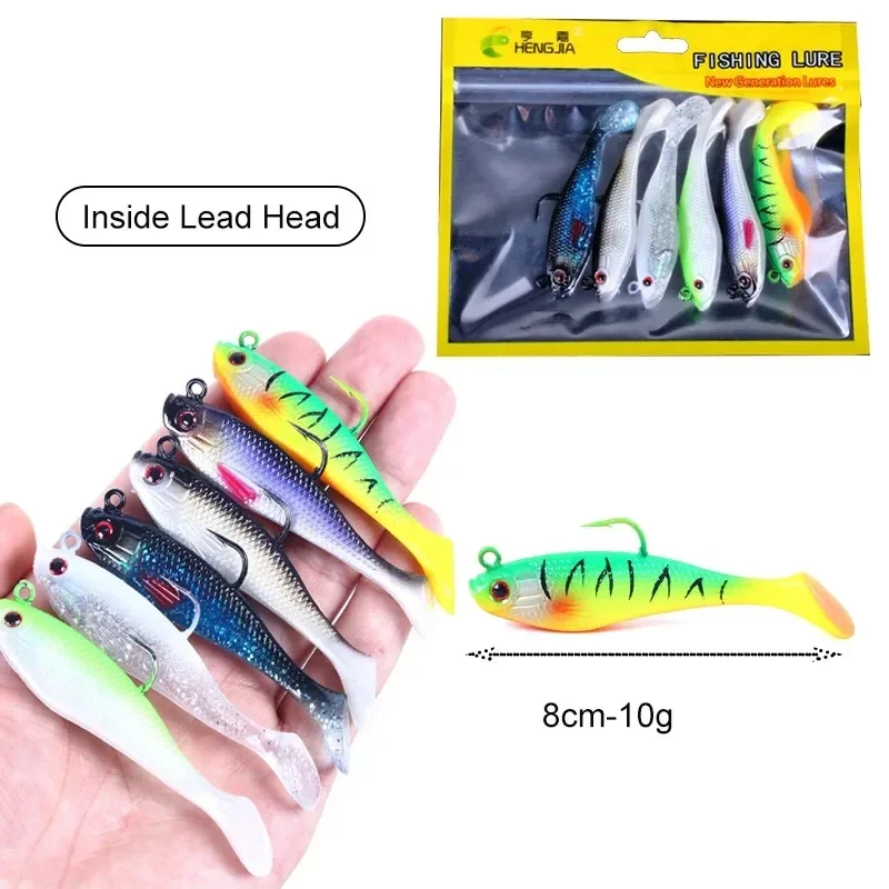 1PC Sea Fishing Jigs Head Silicone Soft Bait 8cm-10g T tail Wobbler Fishing Lure Artificial Rubber Bait Swimbait Fishing Tackle