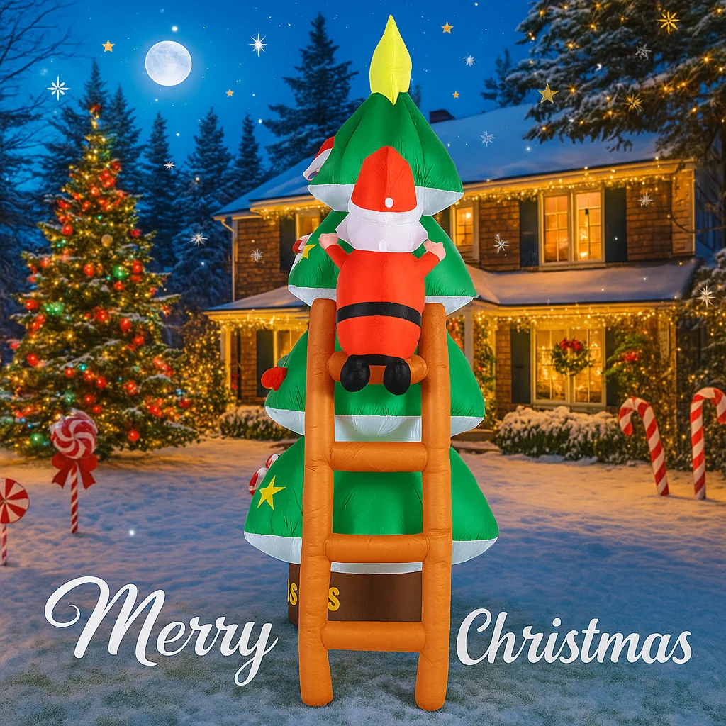 Jouets gonflables de noël de 6,89 pieds, décoration de fête sur pelouse, arbre de noël, échelle de père noël, fournitures LED pour la maison, cadeau d'ornement