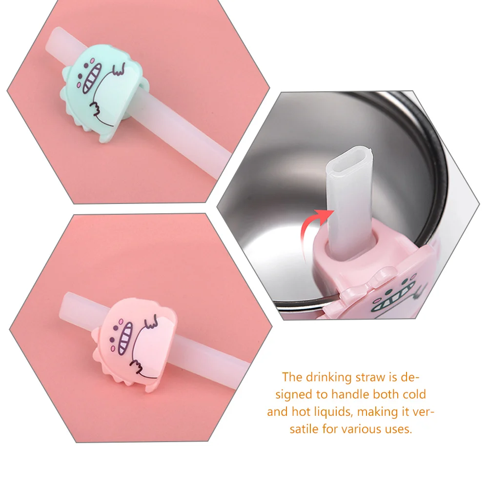 

4pcs Silicone Straws Lightweight Compact Reusable for Elderly Baby Drinking Home Accessories Clips Pink Cartoon Straw Health