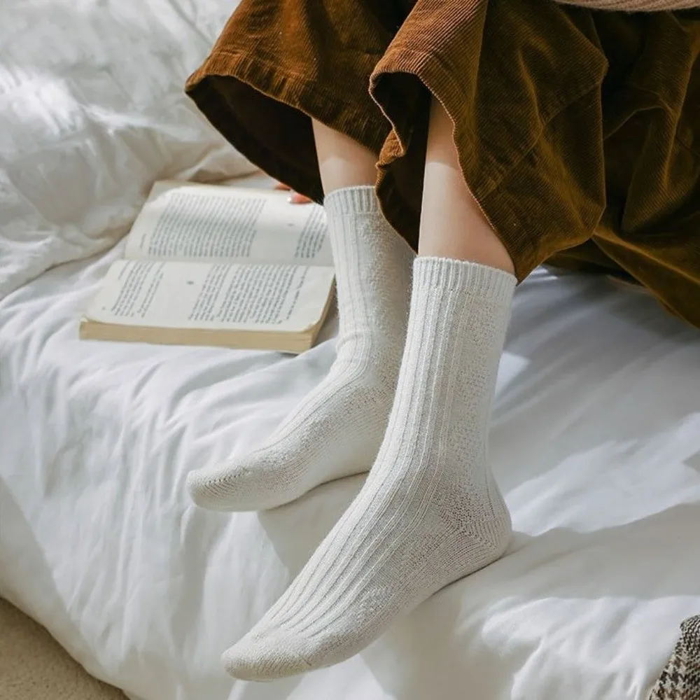 Nuovi calzini invernali caldi in cashmere imitazione addensare calzini a metà polpaccio tinta unita calzini termici traspiranti da donna