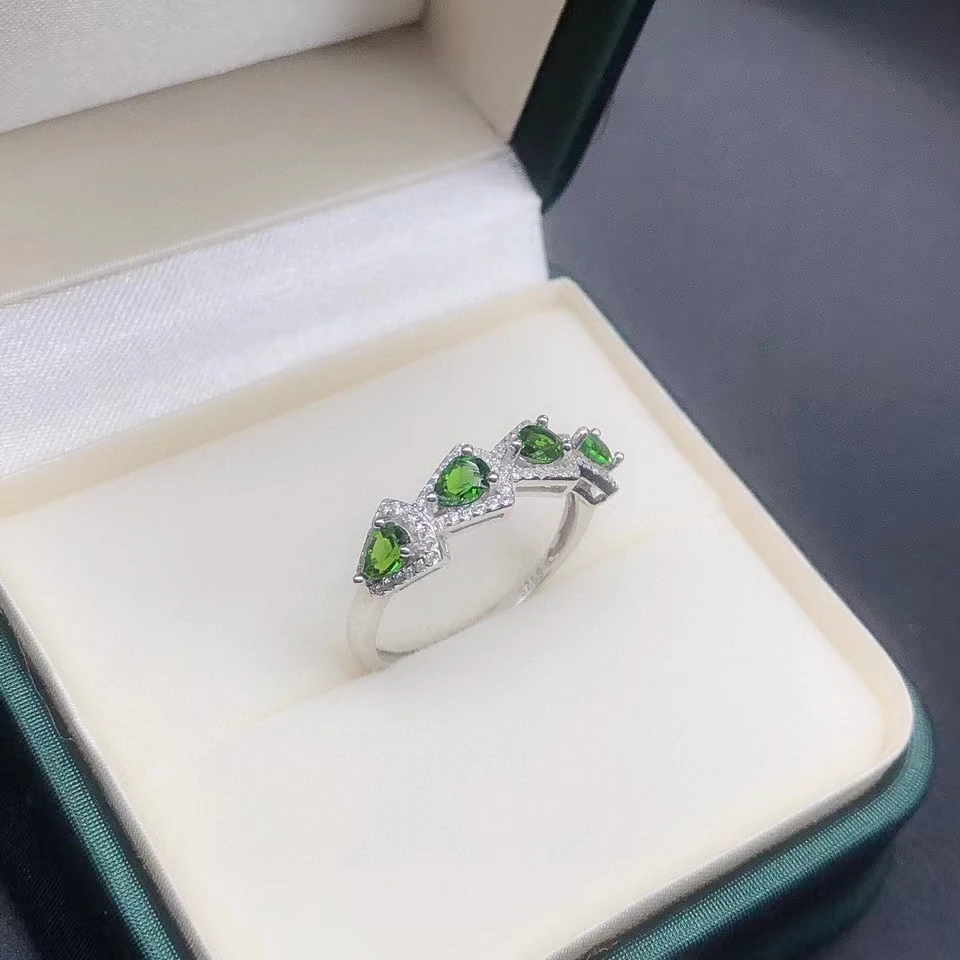 KJJEAXCMY Brand Boutique Jewelry 925 Sterling Silver Set Natural Diopside Gem Girl Ring