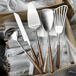 Walnut Handle Kitchen Utensils Stainless Steel Cake knife Shovel Pan Shovel Rice Spoon Soup Ladle Restaurant Service Component