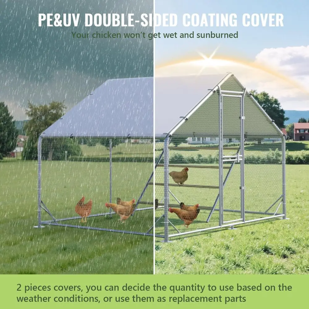 10x6.5ft Spire Roof Chicken Coop with Covered Run and Roosting Bar for Backyard