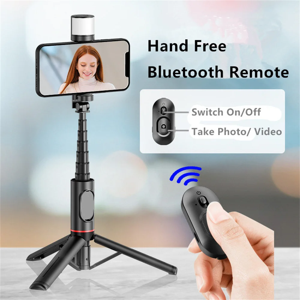 Q12s Selfie Stick Tripod with Fill Light Portable Wireless Bluetooth Telescopic for Huawei iPhone 12 13 14 15 Android Xiaomi