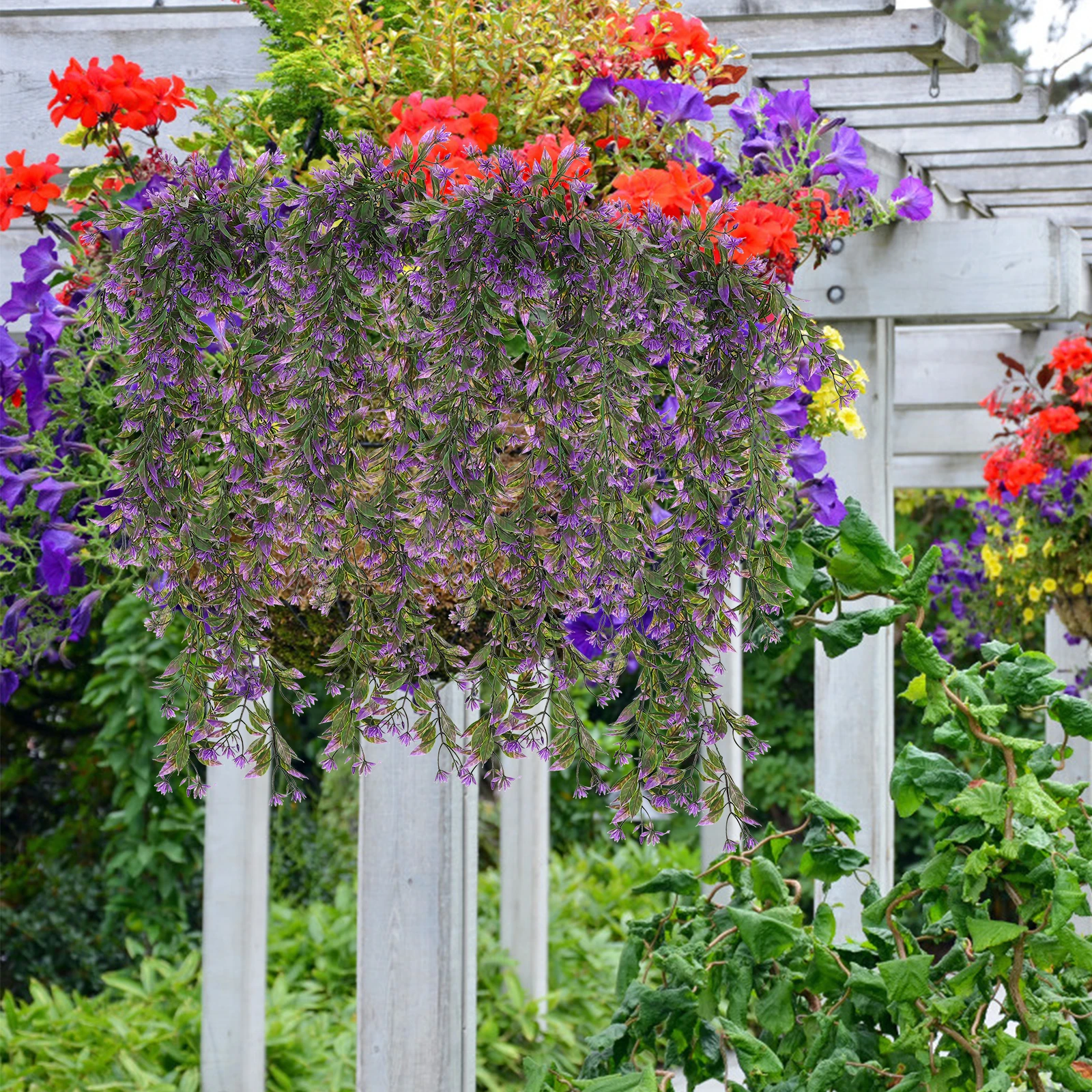 

2Pcs Lifelike Fake Plant Rattan Hanging Decor Wall-Mounted Garden Fence Vine Ornament Plastic Simulation Greenery for Room Yard