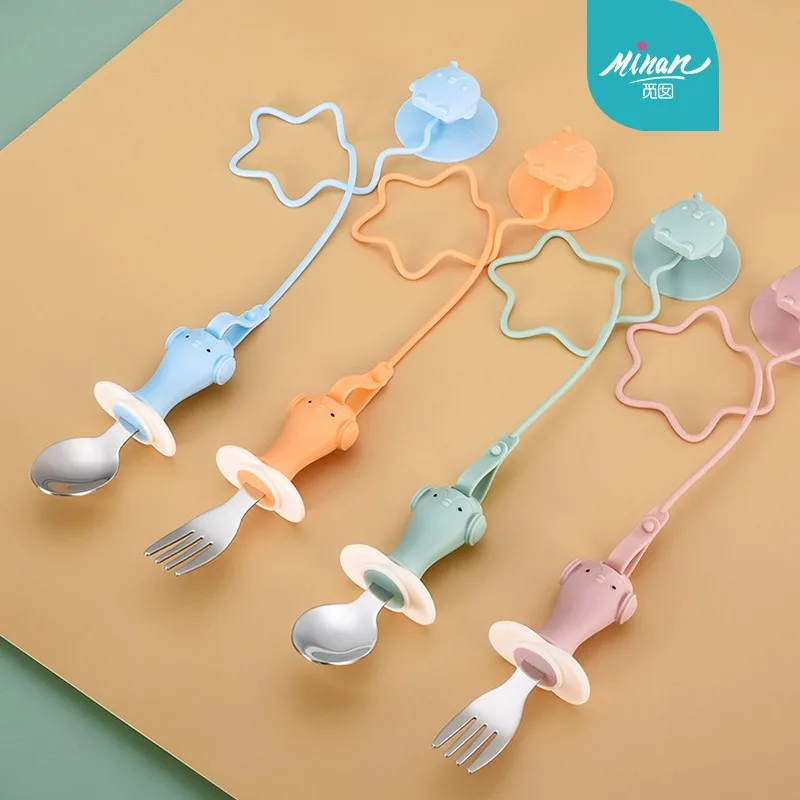 

Stainless Steel Training Spoon and Fork with Silicone Suction Cup for Infants and Toddlers