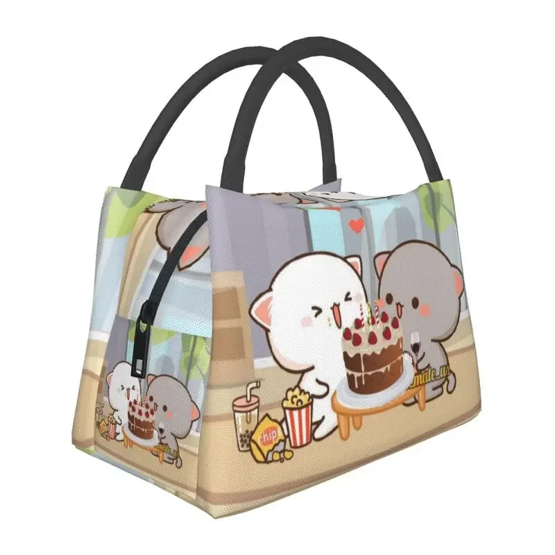 Birthday Celebration Peach And Goma Insulated Lunch Bag for Women Mochi Cat Thermal Cooler Lunch Tote Office Picnic Travel