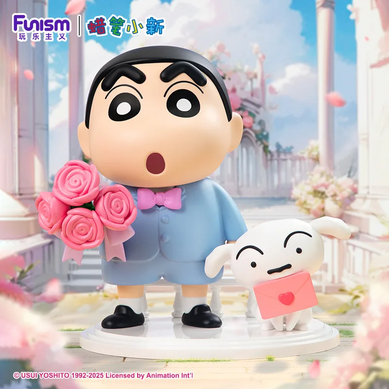 

Funism 21cm Crayon Shin Chan Romantic Bouquet Figure With Shiro Anime Peripheral Desktop Decoration Collectible Gift