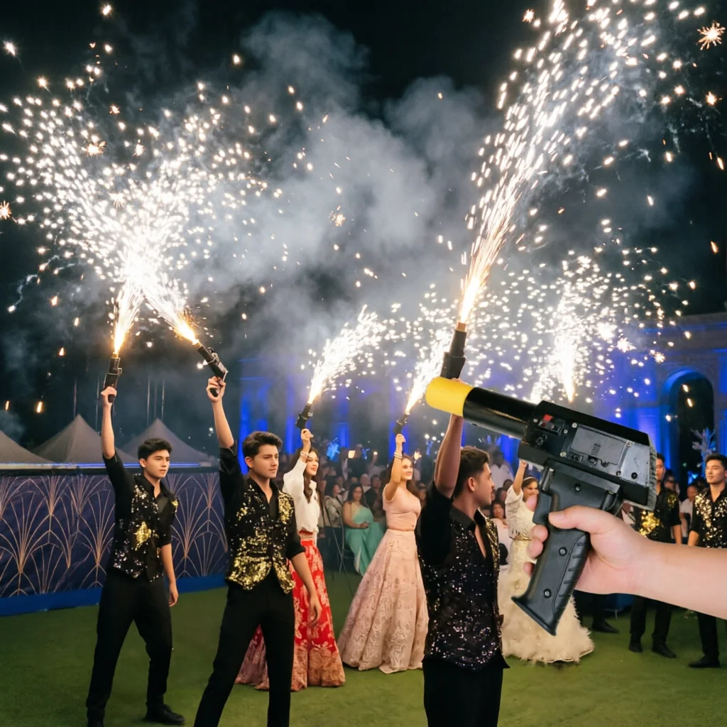 Handheld Mini Spark Shooter Crackers Gun DJ Wedding Party Decoration Cold Fountain Stage Fountain Sparkler Effect Machine Bride