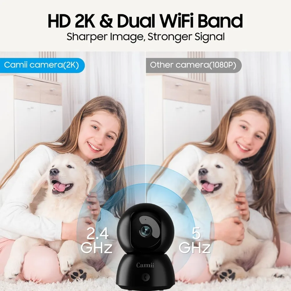 Cámara interior, cámaras para mascotas 2k para seguridad en el hogar wifi de doble banda (2,4/5g), cámara de seguridad con aplicación telefónica, almacenamiento con tarjeta SD 24/7, 2-