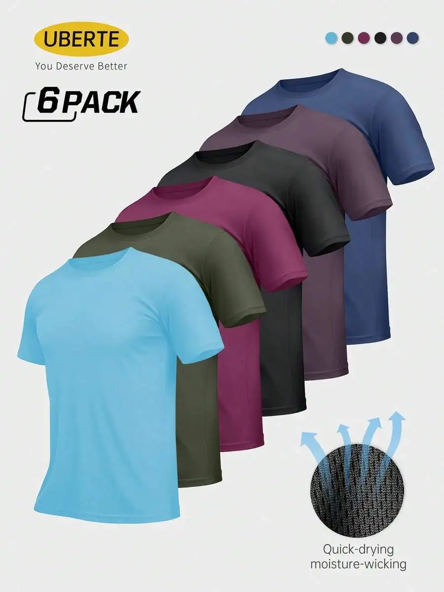 6-Pack Men's Ultralight Quick-Drying Breathable T-Shirts, Soft And Comfortable Quick-Drying Clothes - All Seasons Gym, Running, view 3