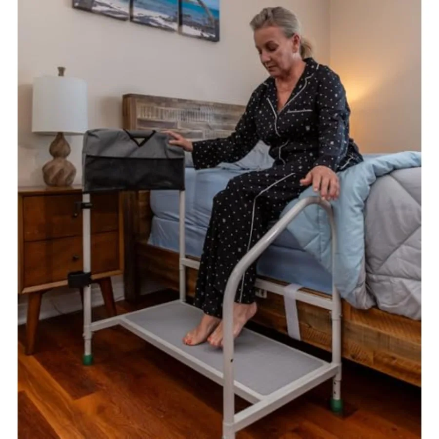 

Bed Rails for Elderly Adults - Adjustable Height Bed Safety Rail for Seniors with Cane Holder, LED Light, Mesh Bag, Handicap Gr