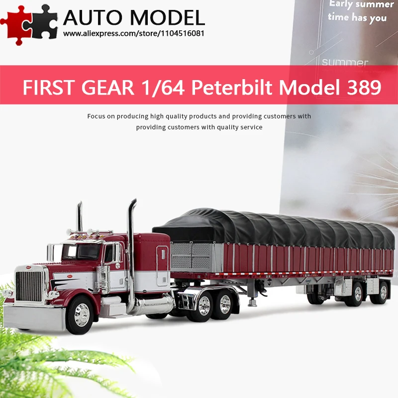 

Peterbilt Model 389 352 с 63-дюймовым прицепом с плоским верхом и планшетным прицепом Wilson Roadbrute 53 дюйма с крытым моделью грузовика в масштабе 1:64