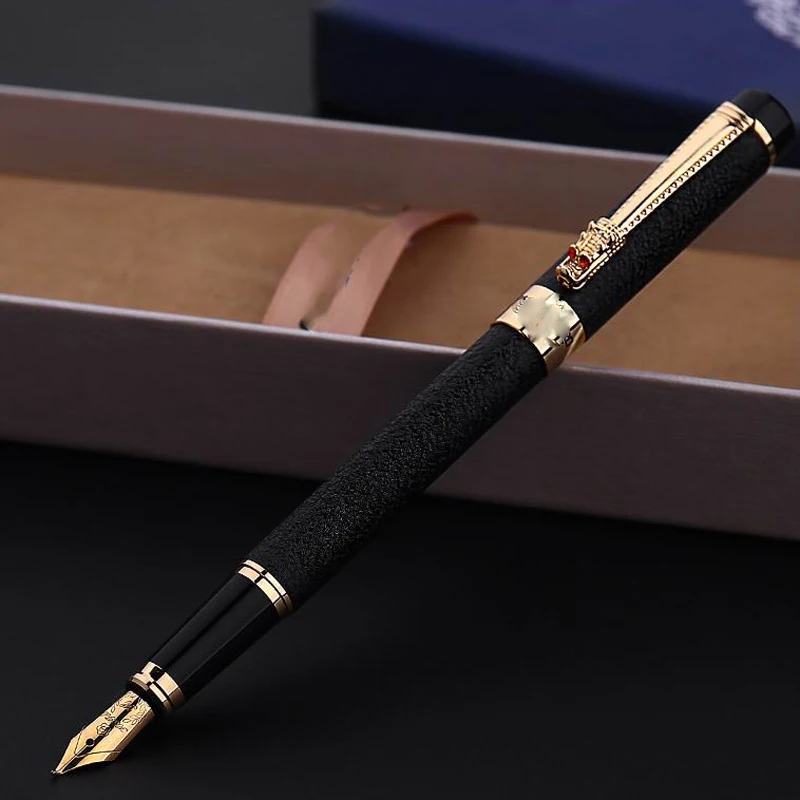 Luxury High Quality Hero Fountain Pen Frosted Black Golden Dragon Iraurita Ink Pen Stationery Office School Supplies New