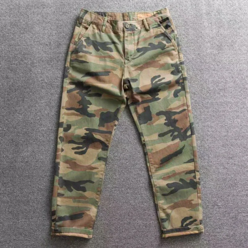 Plus Size 42 44 100% Cotton Camouflage Workwear Pants for Men American Vintage Straight Casual Trousers High Quality Heavyweight