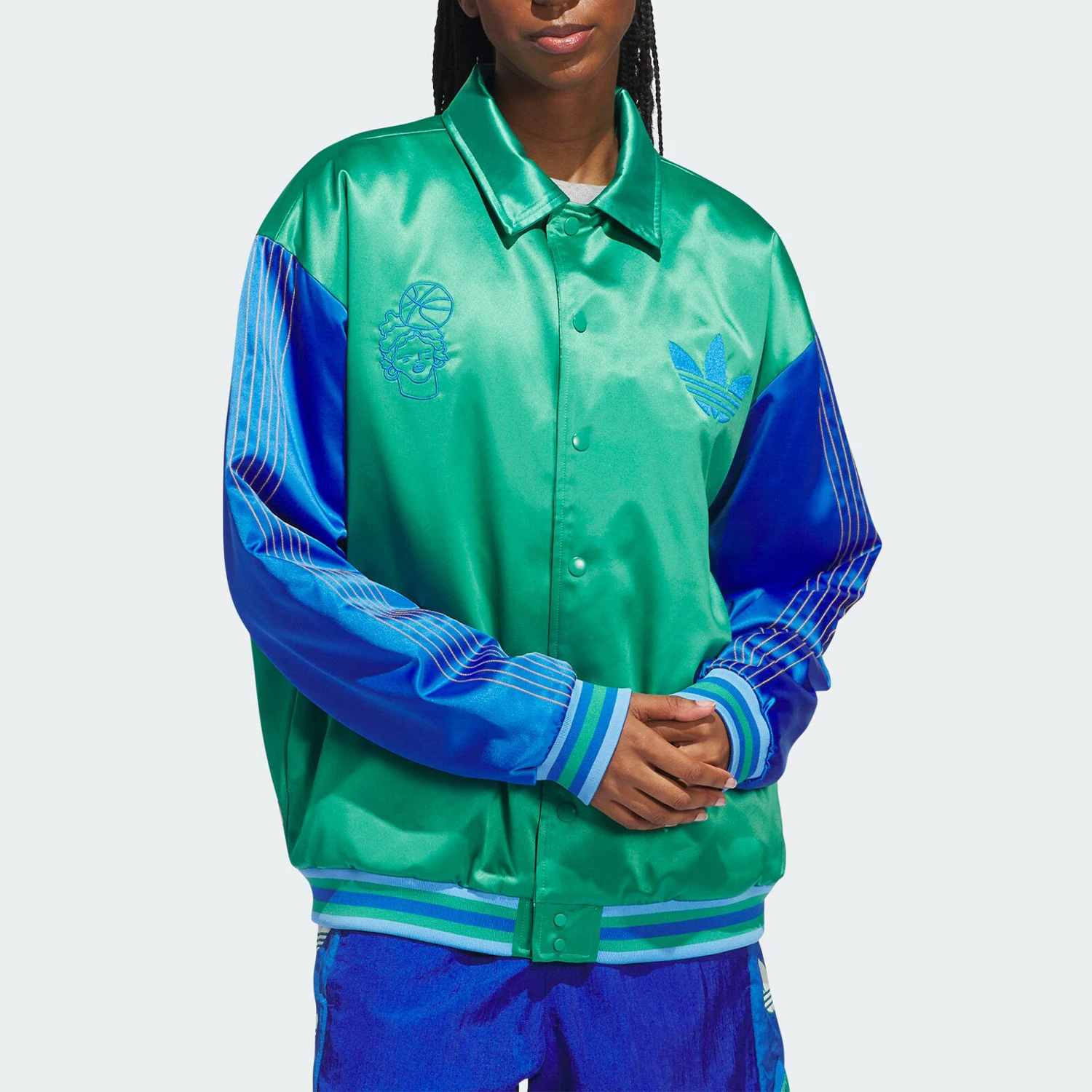 adidas-genuine-clover-men's-and-women's-satin-patchwork-lapel-fashionable-cotton-jacket-it9953