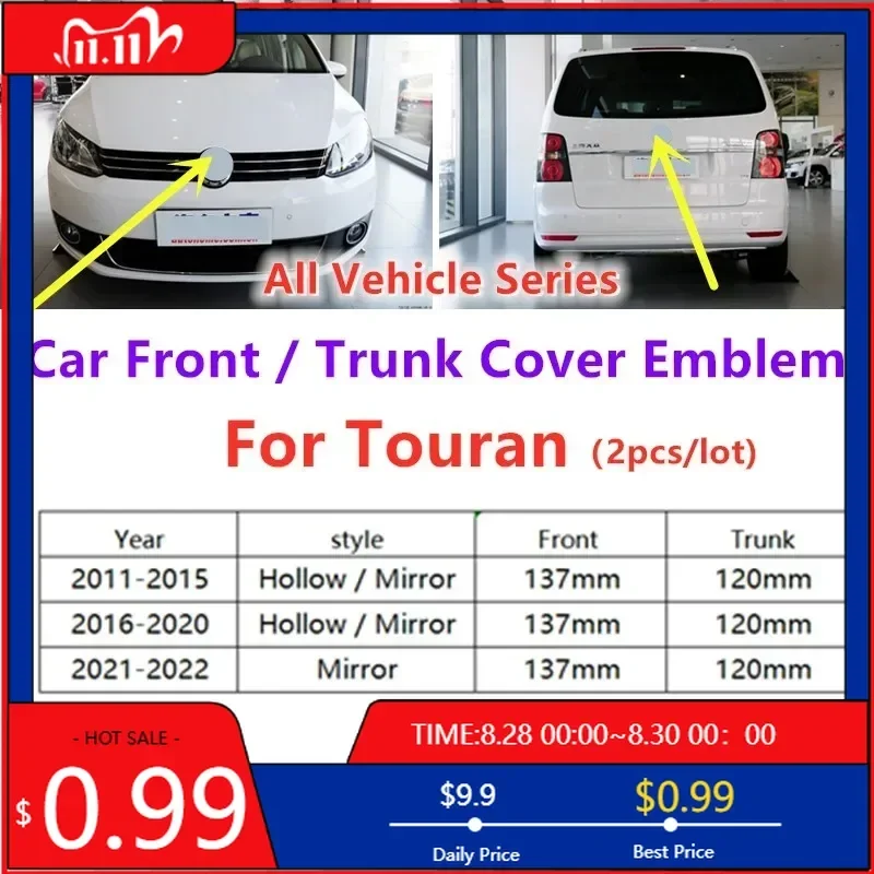 

VW GTI GOLF For VOLKSWAGEN VW 2026 New Emblems 2pcs Car Front Grill/Rear Emblem Lid Covers Logo Sticker For Touran 2011-2022 Car
