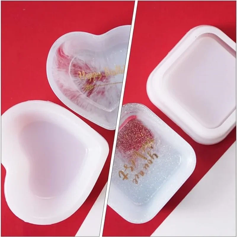 Heart Shape Small Storage Box Resin Mold,Square Shape Jewelry Mini Bowl Silicone Mold, Cute Decorative Dish Containers Epoxy Cas