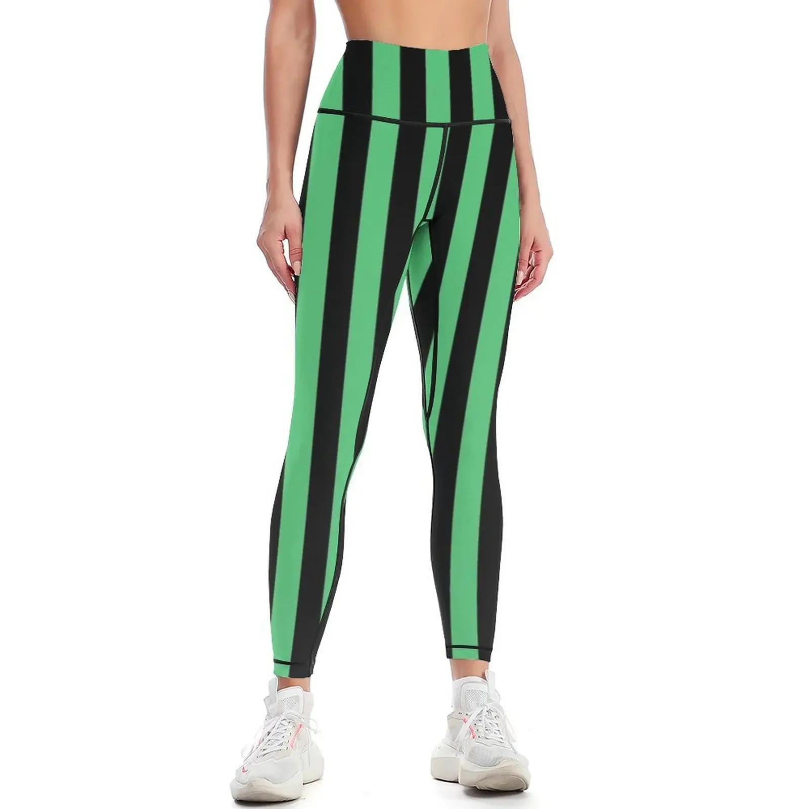 

Emerald Green and Black Vertical Stripes Leggings exercise clothing for Clothing fitness sports for Womens Leggings