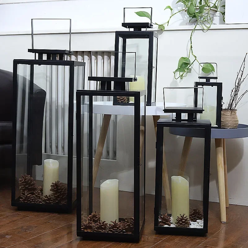 Minimalist Nordic Floor Iron Candle Holder Black Vintage Home Decor Oriental Scented Candlestick Lantern