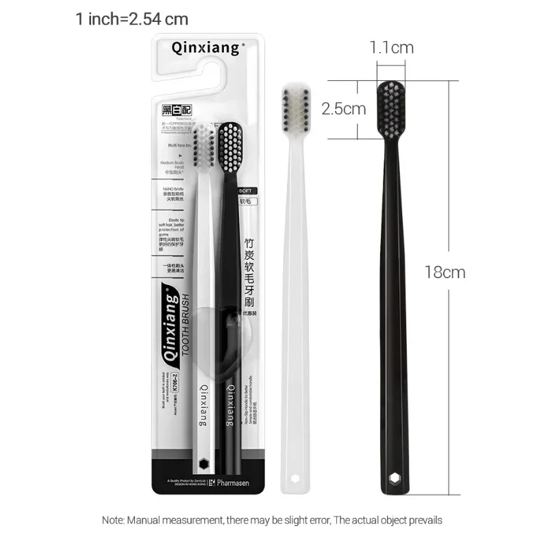 2Pcs/Set Portable Bamboo Charcoal Toothbrush  Compact Head for Travel Home Bathroom Camping Outdoor Use Travel Toothbrush