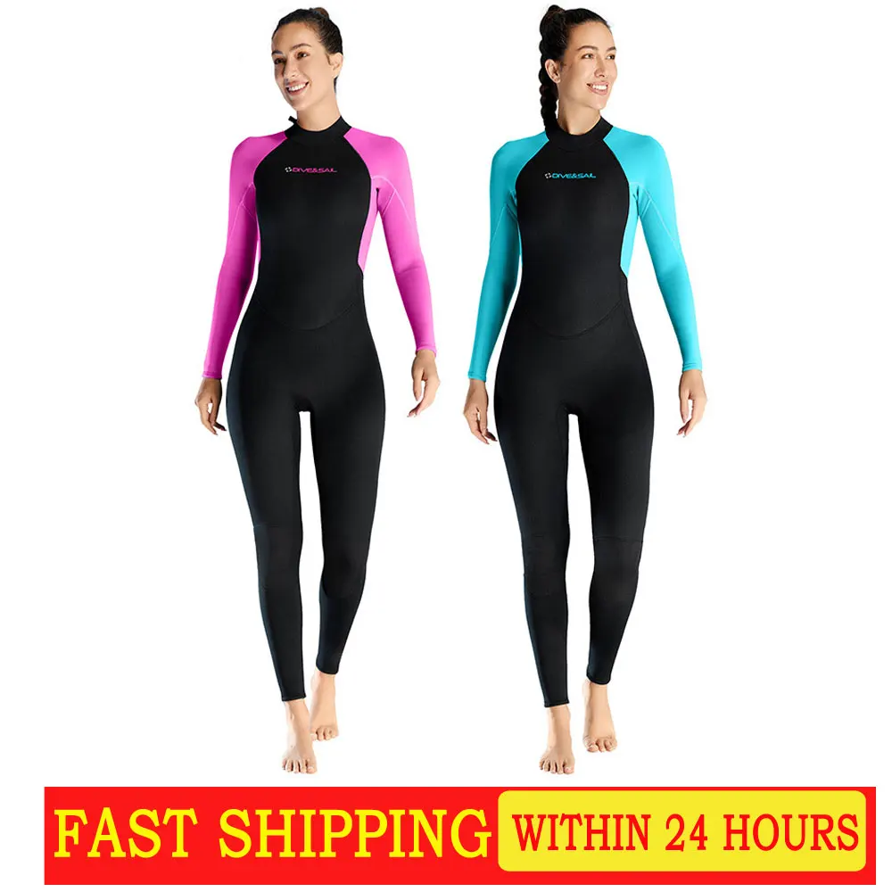 Women's 3mm Neoprene Wet Suits Full Body Wetsuit for Diving Snorkeling Surfing Swimming Canoeing in Cold Water Back Zipper Strap