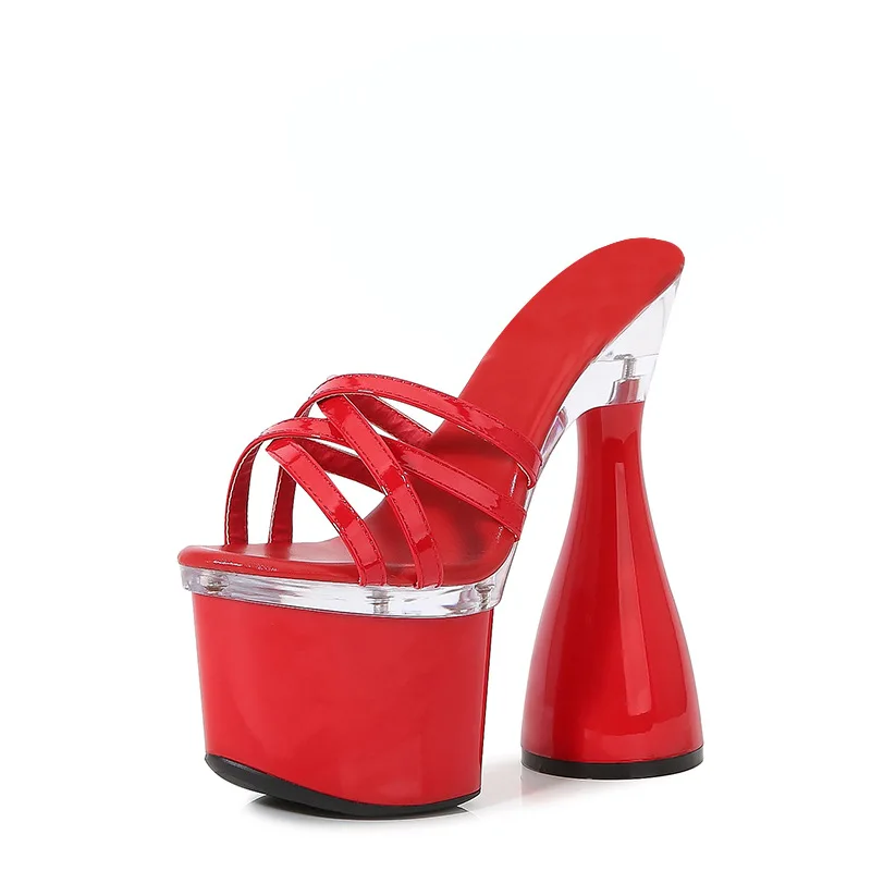 Summer Women Furry Slippers Peep Toe Sandals Platform Party Shoes 18CM High Heel Steel Pipe Dance Pumps Drop Shipping