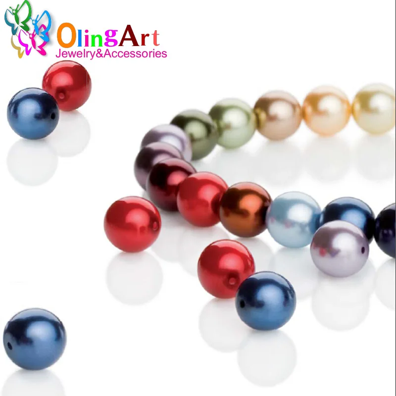 OlingArt 100PCS 4MM Round Mixed Multicolor Glass Imitation Pearls Beads DIY Earring Bracelet Bead Choker Necklace jewelry making