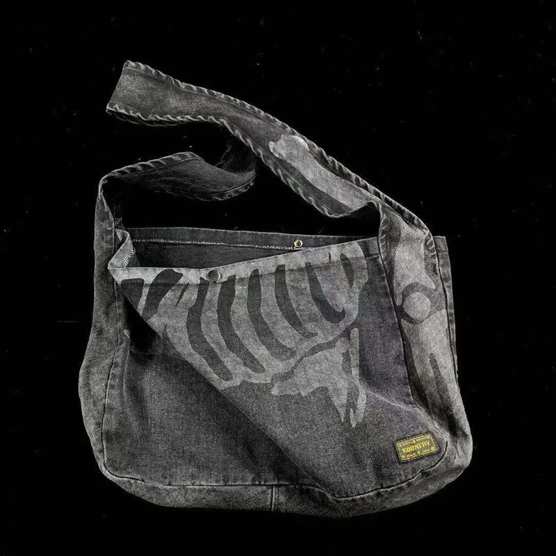 Kapital Backpack Tote Bag Vintage Skeleton Bone Print Denim Bag Men Women High Quality Casual Canvas Bag Waist shoulder