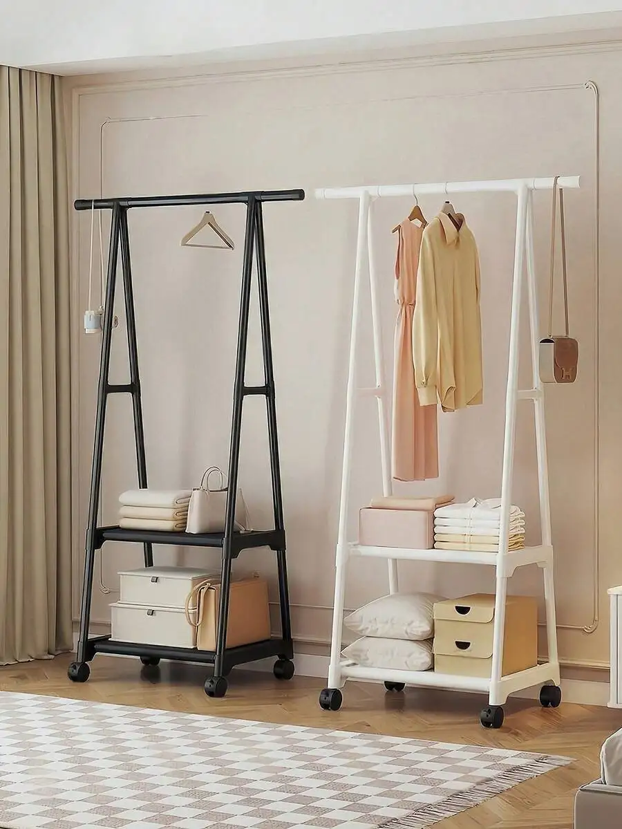 1pc Coat Rack, Triangular Drying Rack, With Shelf, Suitable For Bedroom, Multi-Layer Storage, Suitable For Living Room, Mobile M