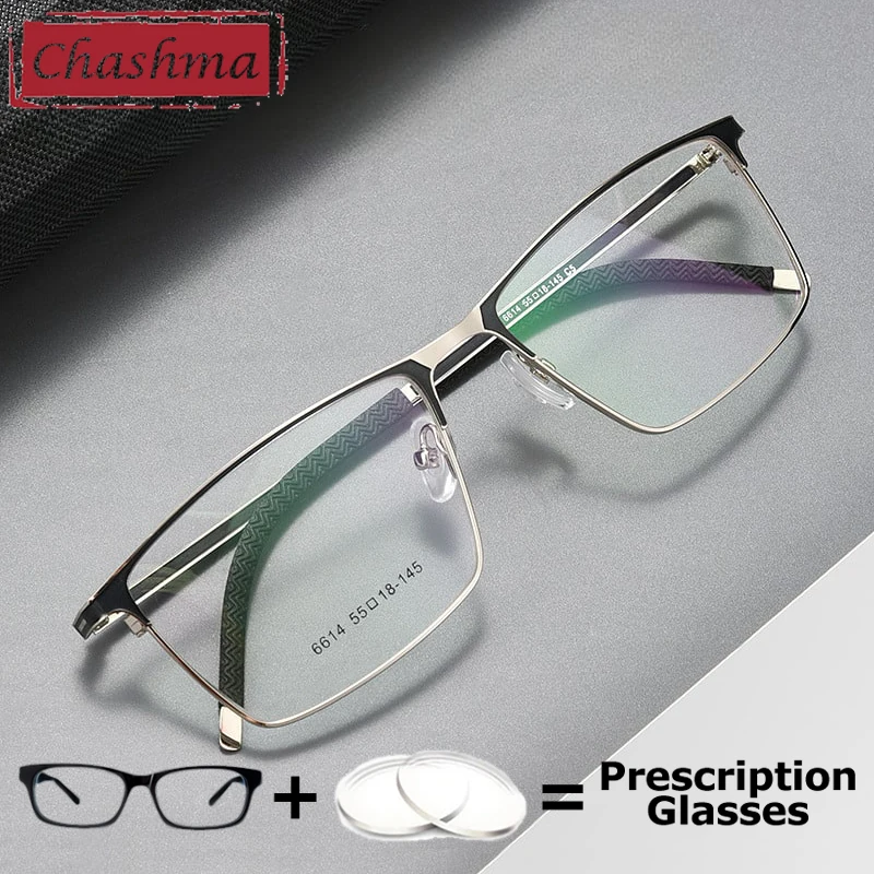 

Chashma Men Business Eyeglasses Semi Rim Prescription Ready Eyewear Stainless Steel Glasses Frame Anti Slip Temples Spectacle