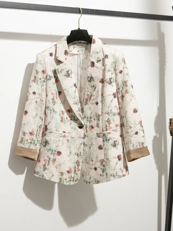 

Модный женский пиджак с цветочным принтом в стиле ретро на одной пуговице, весна-осень 2025, элегантный дизайн, для офиса и повседневной носки