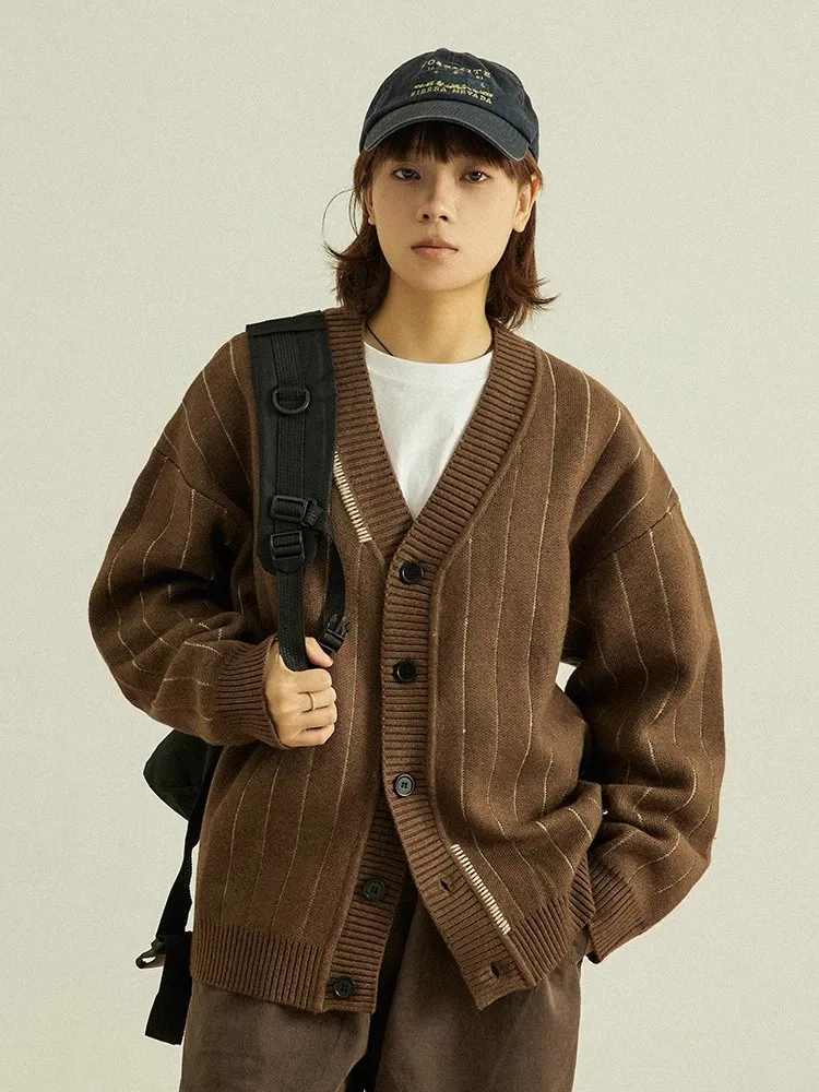 

GoodNorth японский полосатый вязаный свитер в стиле ретро, кардиган, мужской и женский теплый верхний костюм с v-образным вырезом для колледжа, топ