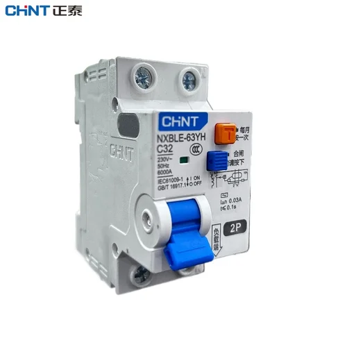 CHINT 30mA 300MA RCBO 16A 20A 25A 32A 40A 50A 2P NXBLE-63YH Disyuntor de corriente Residual diferencial 220v a 12v