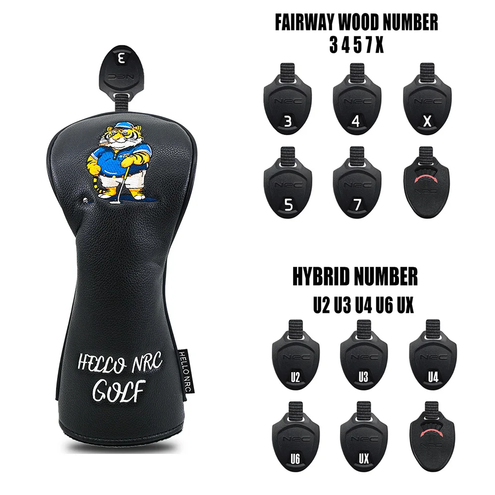 Golf Wood Cover PU Material For Driver Fairway Hybrid Waterproof Protector Cover Tiger Golf Headcovers Soft Durable Club Covers