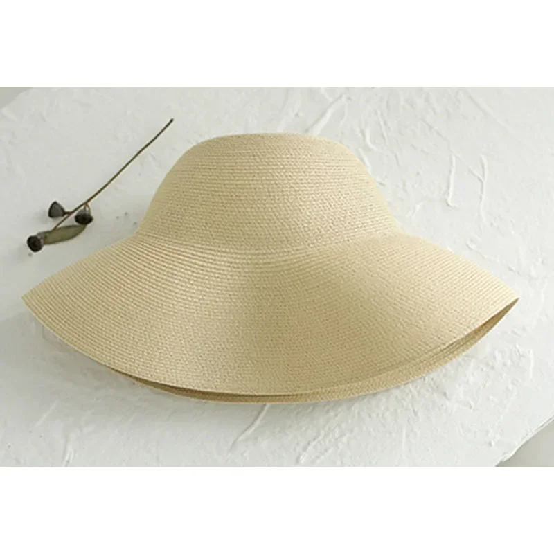 French Summer Hat New Female Sun Hat Folding Beach Hat Big Brim Sunscreen Wind Sun Hat Travel Vintage Beach Straw Hat