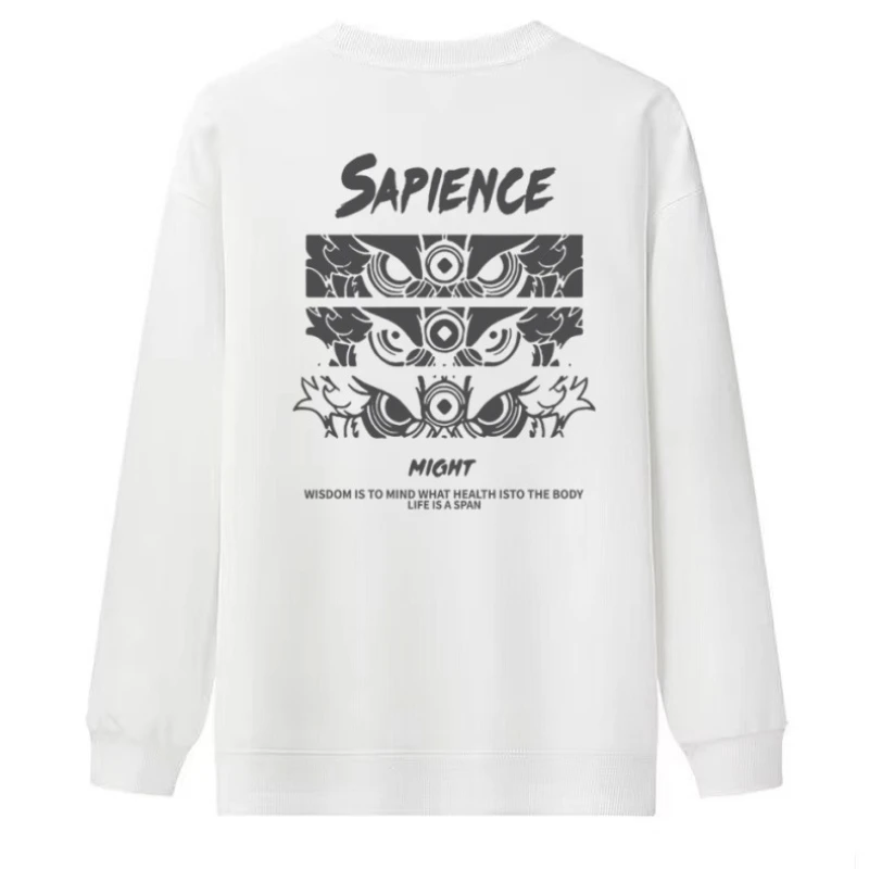 بلوزات رجالية قطنية برسومات صينية ، هودي أنيق ، ملابس رياضية سوداء كاجوال ، توب بأكمام طويلة برقبة دائرية ، جودة عالية #5