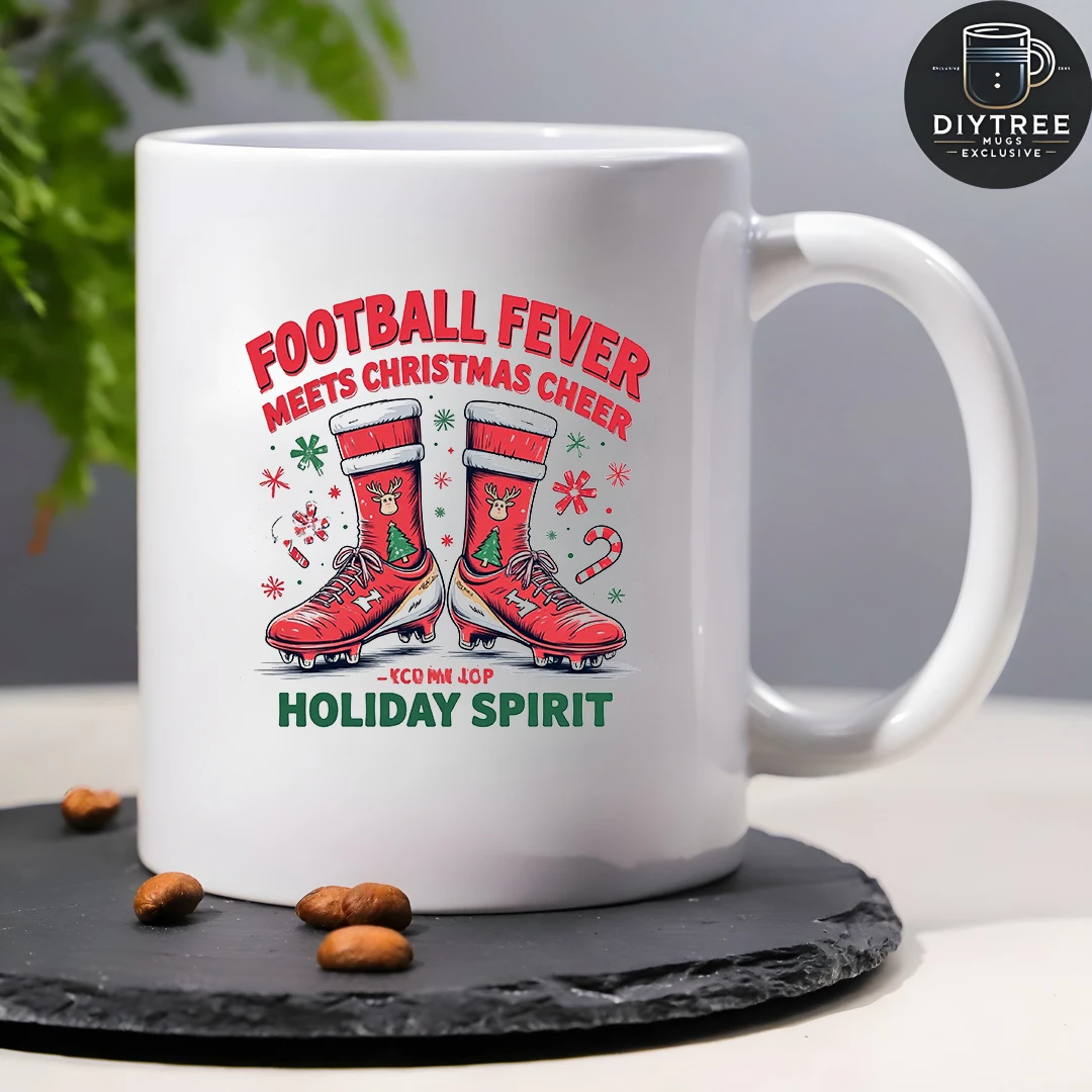 11oz Christmas Soccer Mug + Festive Themed Cup Perfect Christmas Gift for Kids Office Coffee Cup Suitable for Family