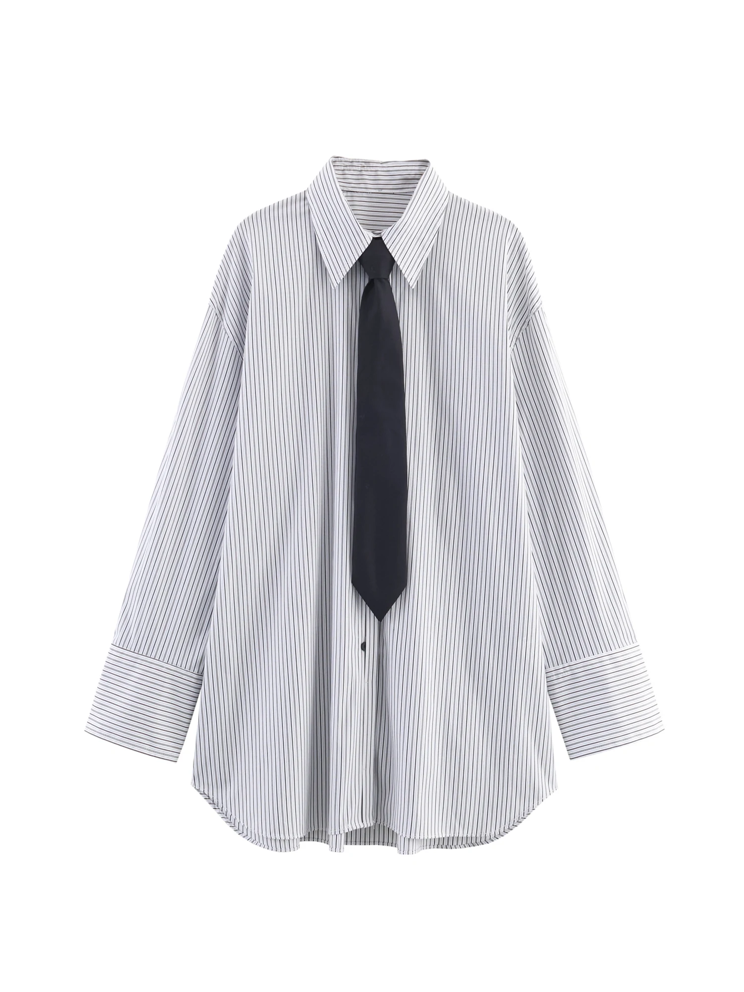 

Женские полосатые рубашки с воротником-поло, блузки Y2k, винтажные элегантные эстетичные рубашки 2000-х годов с длинными рукавами и галстуком, модная одежда, осень-весна