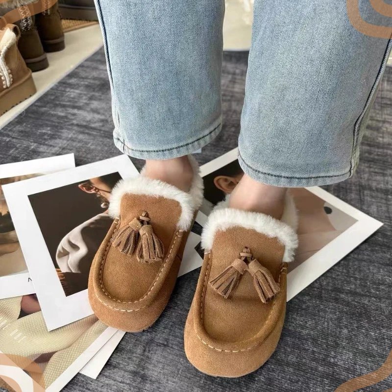 Winter New Women's Shoes Classic Tassel Plush Trim Loafers for Woman Comfort Warm Casual Shoes Designer Shoes Zapatos De Mujer
