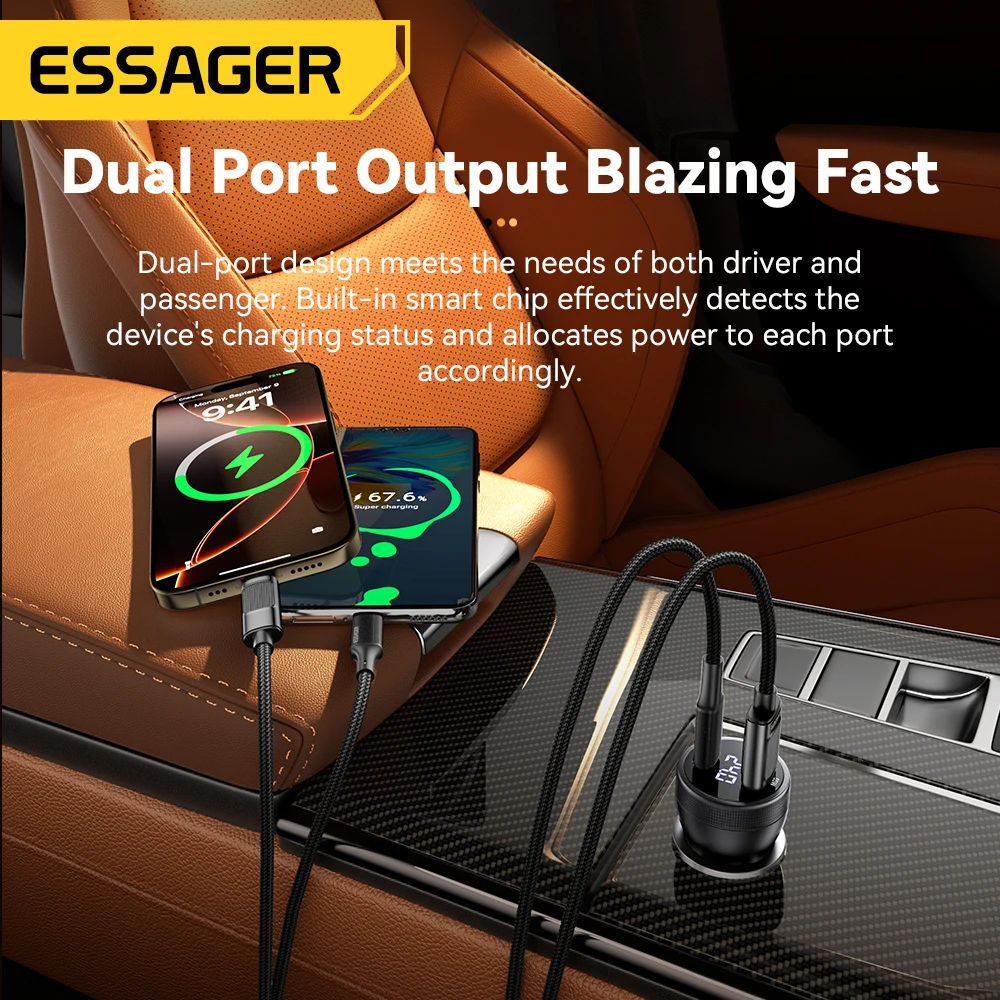 Essager 100W USB C 차량용 충전기 PD3.0 iPhone 16 MacBook Xiaomi 노트북 디지털 디스플레이 용 고속 충전 빠른 충전 4.0 어댑터