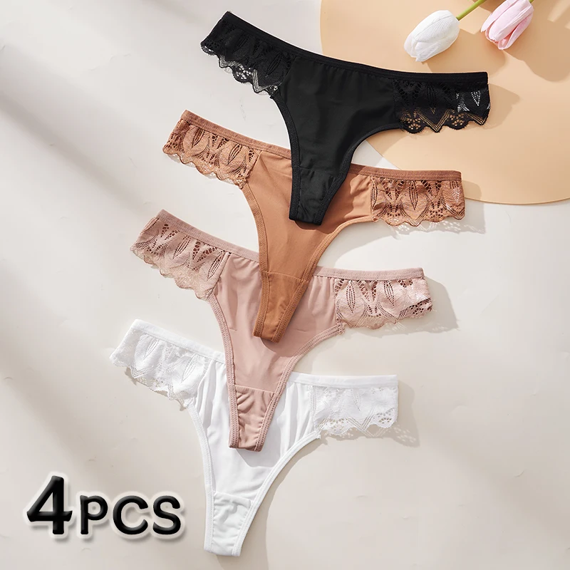 4 قطعة تنفس مريحة الجلد ودية لينة المرأة سراويل مثير المرأة ثونغ لطيف الفتيات g-سلسلة سلس الملابس الداخلية النسائية