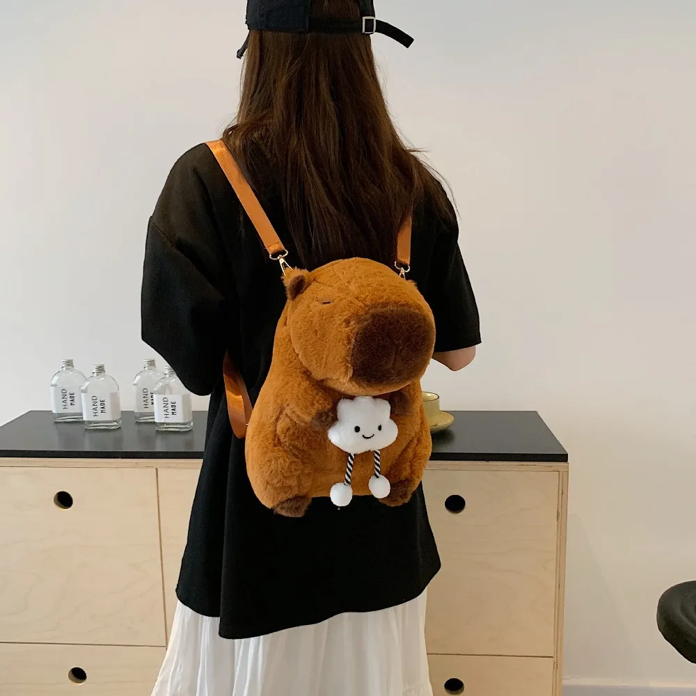 New Large Capacity Capybara Plush Shoulder Bag Cartoon Cute Guinea Pig Plush Bag Students School Bag Casual Crossbody Bag