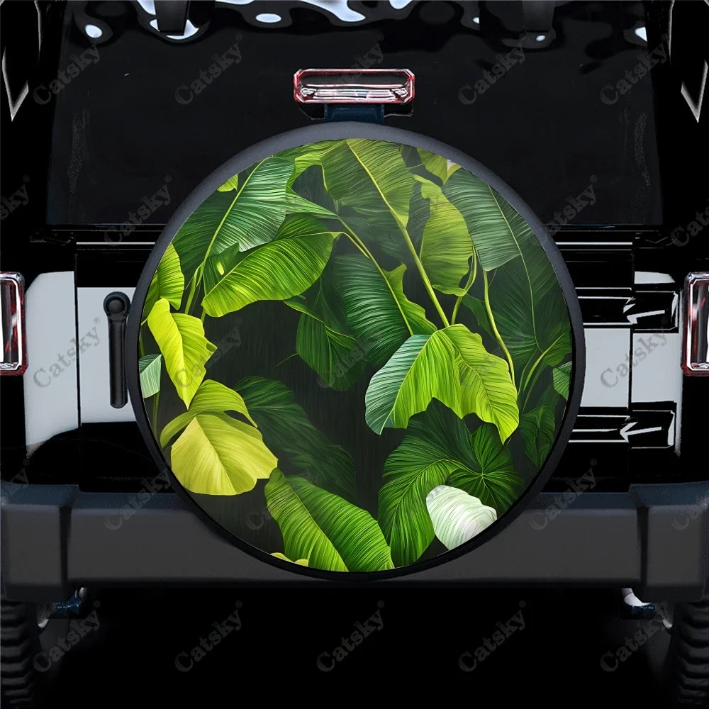 Tropical Botanical Banana Leaf Pattern Polyester Universal Spare Wheel Tire Cover Wheel Covers for Trailer RV SUV Truck Camper