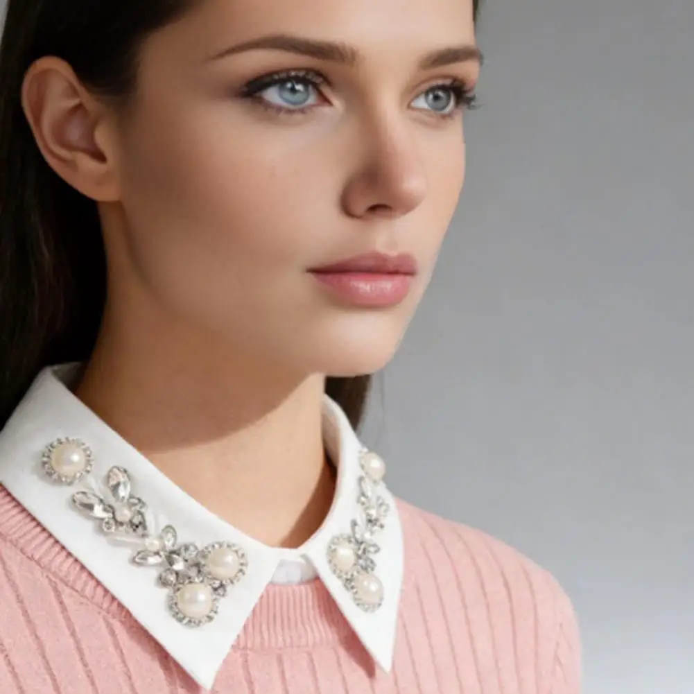 

Рубашка с искусственным воротником, стразы, искусственный жемчуг, съемные регулируемые украшенные топы, воротник рубашки, аксессуар для воротника для мероприятий