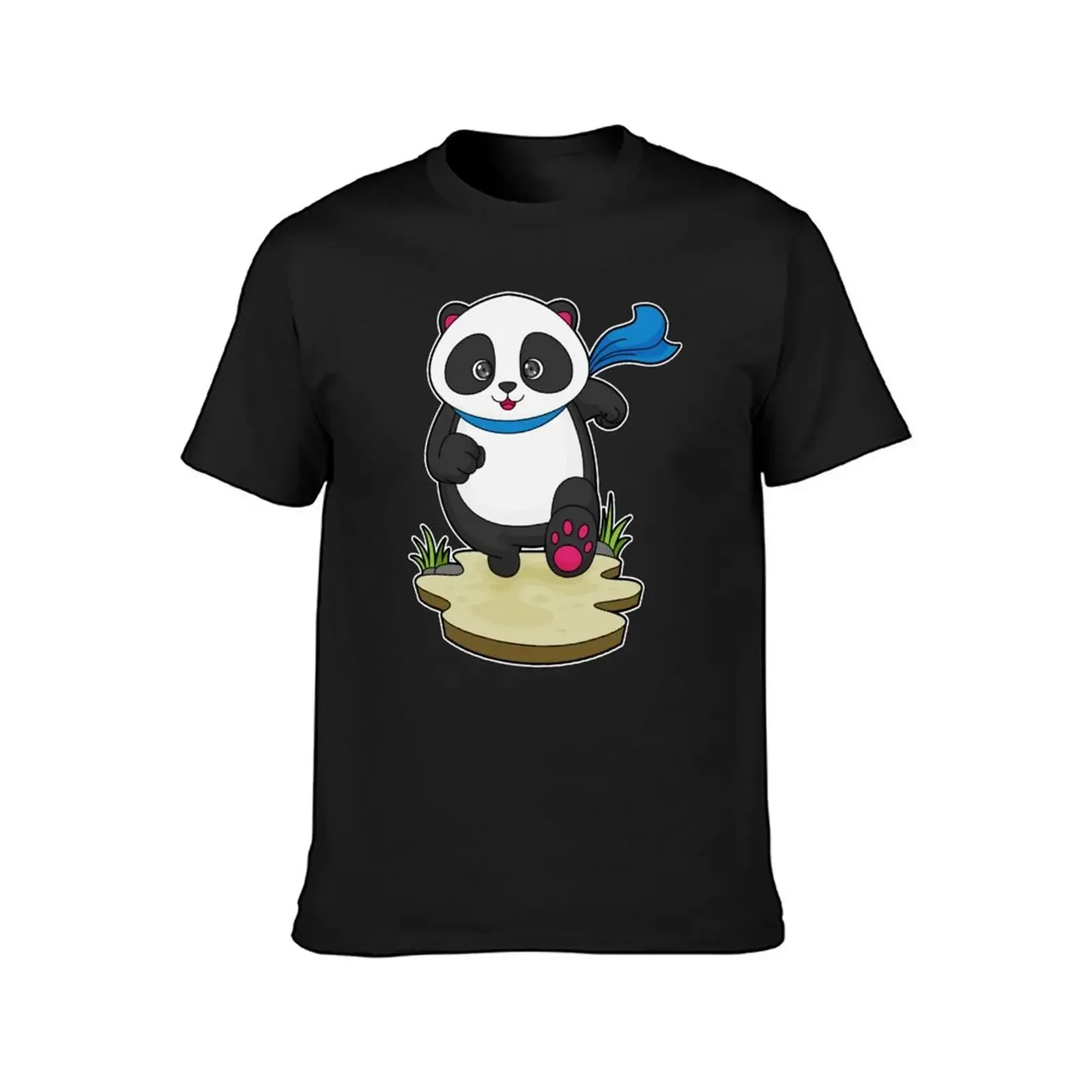 Panda as Runner with Scarf T-Shirt funnys Short sleeve tee oversized t shirts for menHigh Quality 100%Cotton Short Sleeve