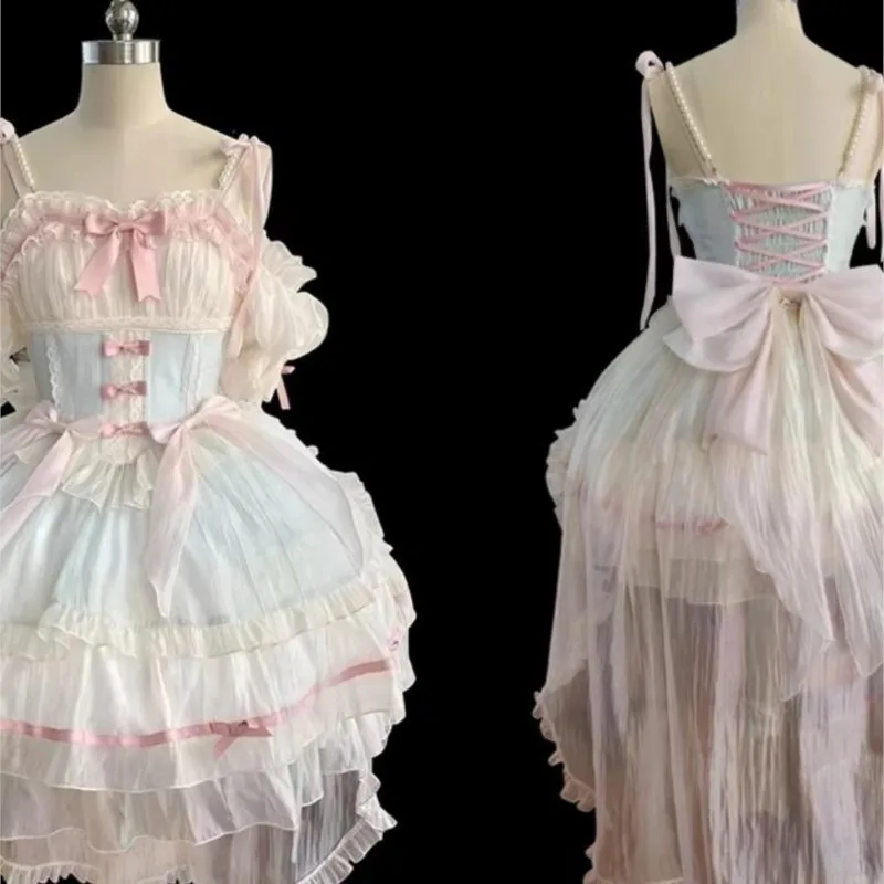 Green pink ballet style birthday coming-of-age pompadour dress