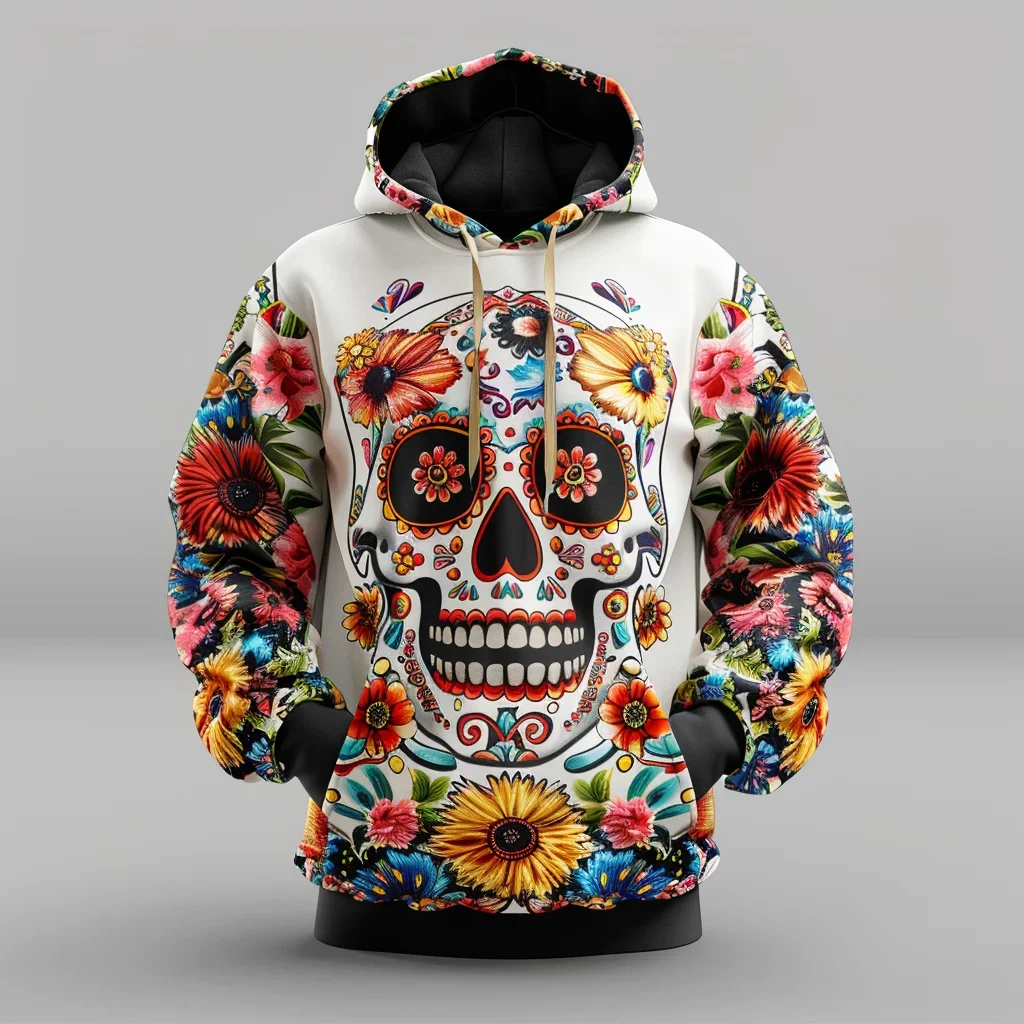 

2025 Autumn Mexican Traditional Retro Style 3D Digital Printed Large Size Sportswear Men's Street Hoodie Long Sleeve Hoodie tops