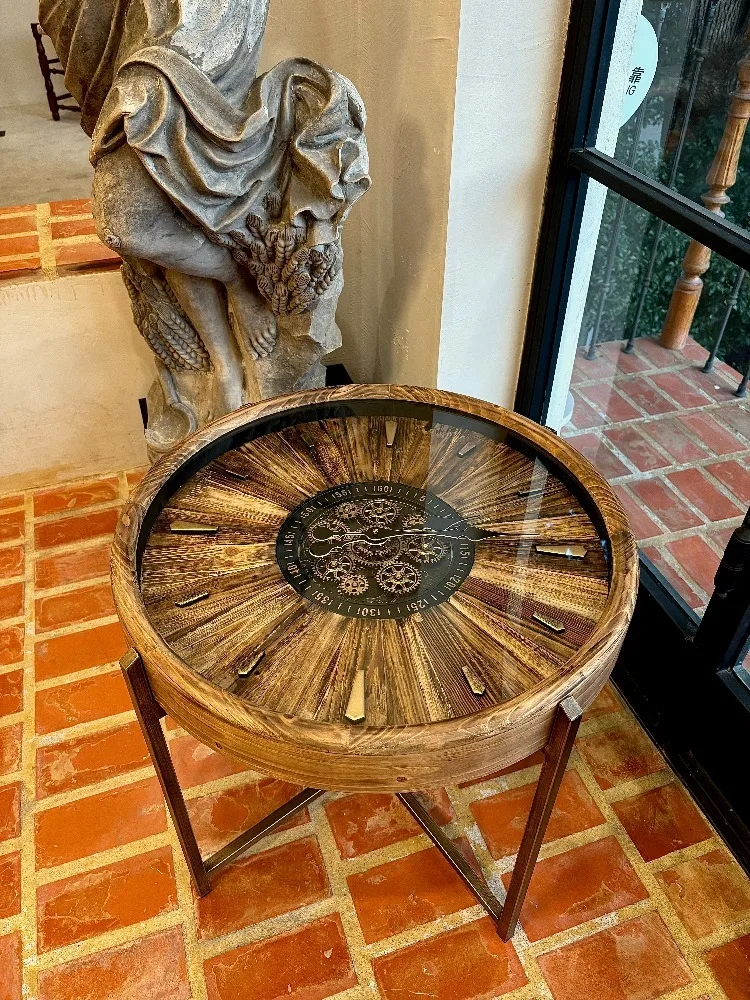 Vintage Wood Colored Clock,gear,Coffee Tables,Wood Furniture,Home Living Room,Sofa,Side Round Tea Table,Furniture Art Decoration